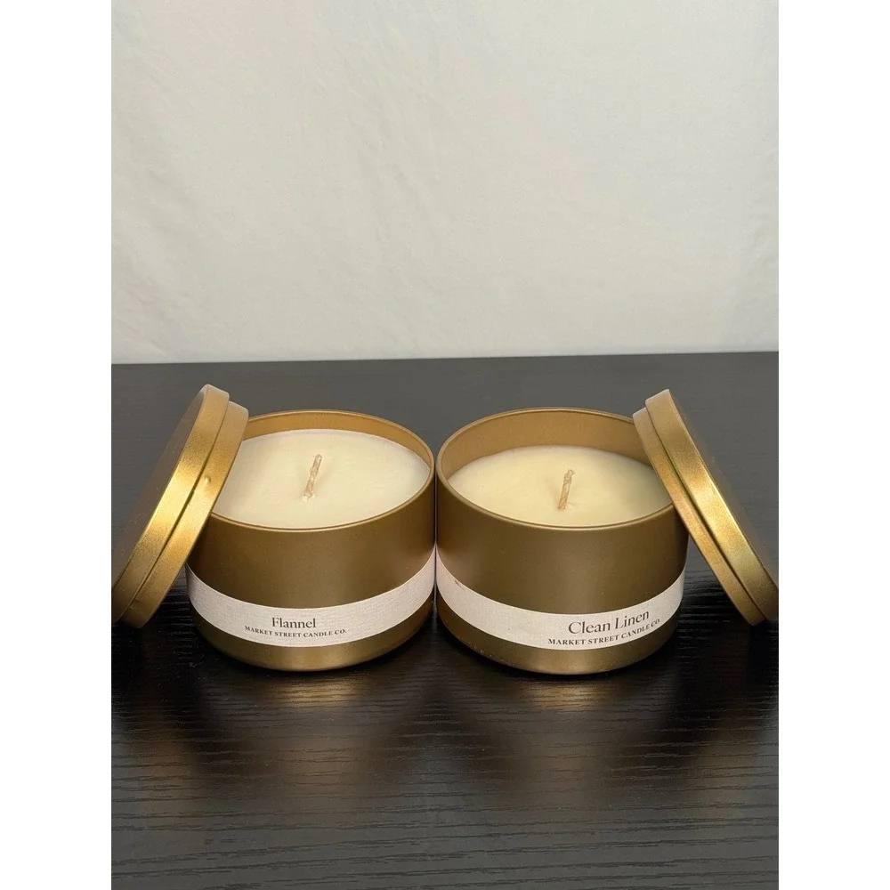 Market Street Candle Co. Clean Linen & Flannel 8 oz Soy Wax Candle Set